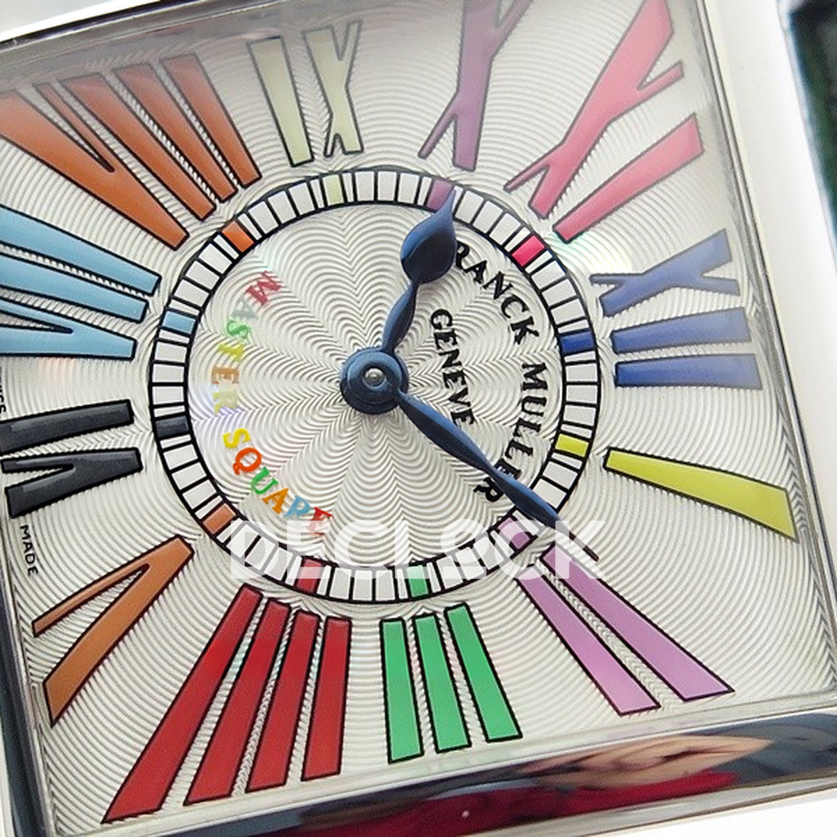 Franck Muller Master Square White Multicolor Roman Dial Green Leather - Dial close-up