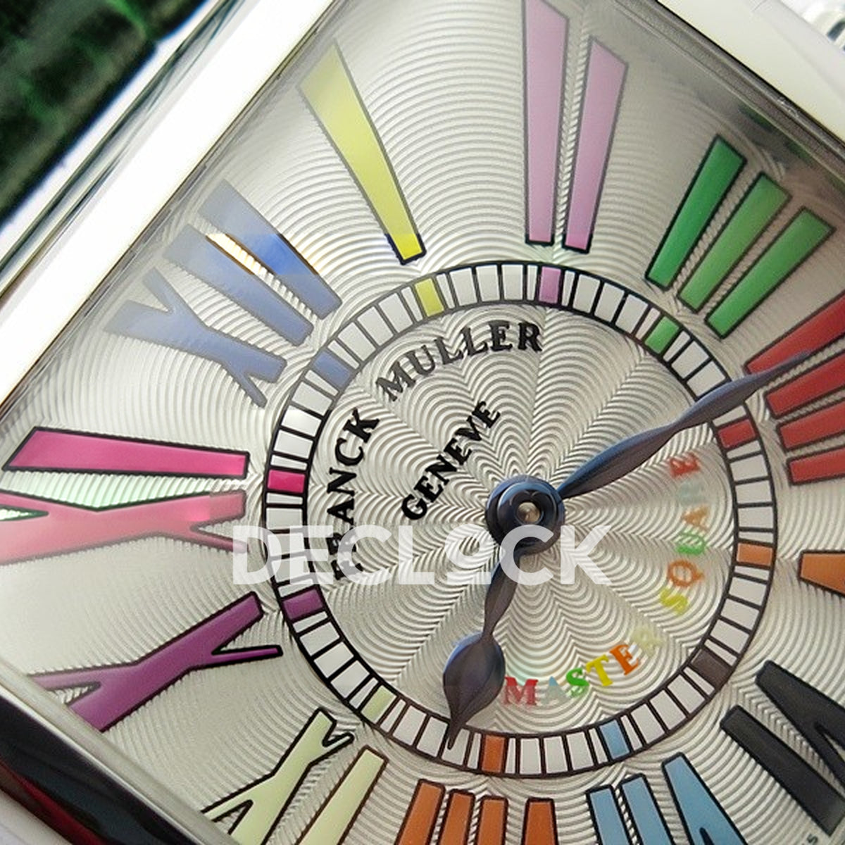 Franck Muller Master Square White Multicolor Roman Dial Green Leather - Dial texture
