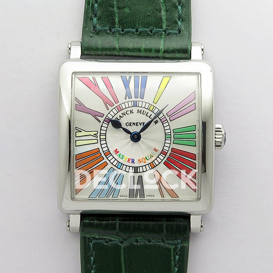 Franck Muller Master Square White Multicolor Roman Dial Green Leather - Front view
