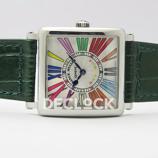 Franck Muller Master Square White Multicolor Roman Dial Green Leather - Horizontal front view