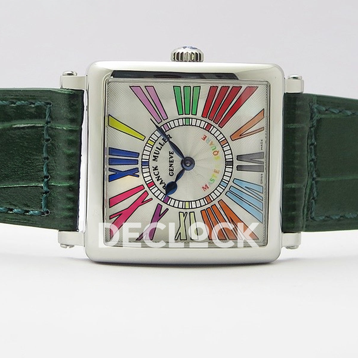 Franck Muller Master Square White Multicolor Roman Dial Green Leather - Horizontal front view