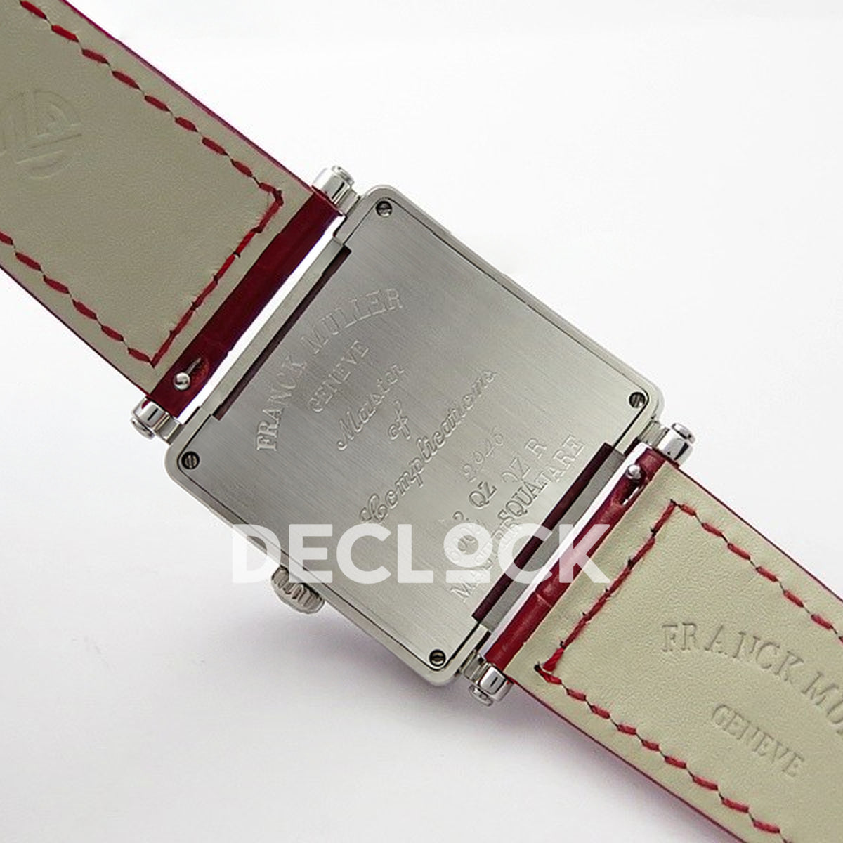Franck Muller Master Square White Multicolor Roman Dial Red Leather - Case back and strap