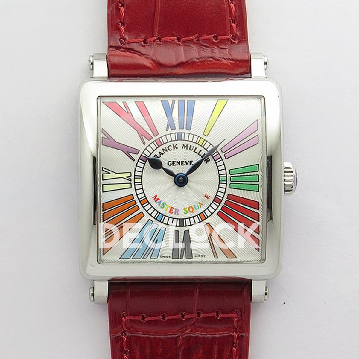Franck Muller Master Square White Multicolor Roman Dial Red Leather - Front view