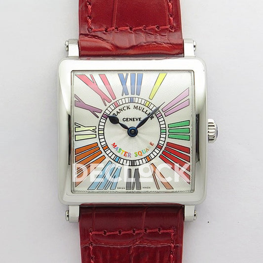 Franck Muller Master Square White Multicolor Roman Dial Red Leather - Front view
