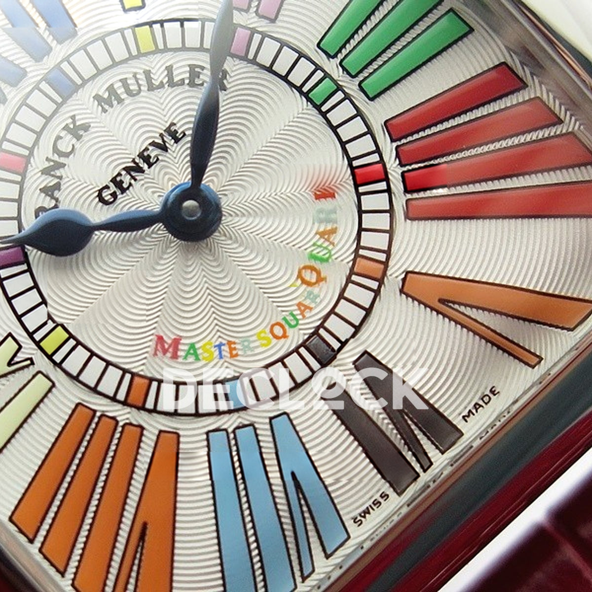 Franck Muller Master Square White Multicolor Roman Dial Red Leather - Hands and dial detail