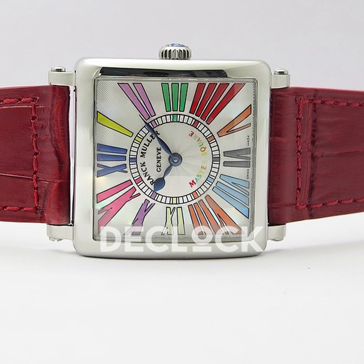 Franck Muller Master Square White Multicolor Roman Dial Red Leather - Horizontal front view