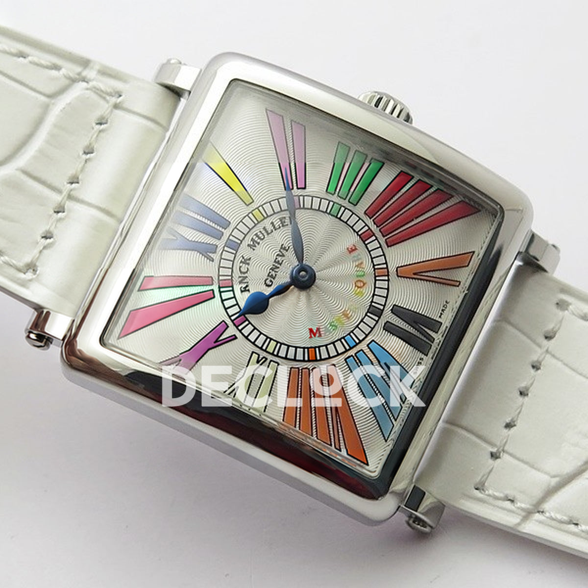 Franck Muller Master Square White Multicolor Roman Dial White Leather - Angled front view