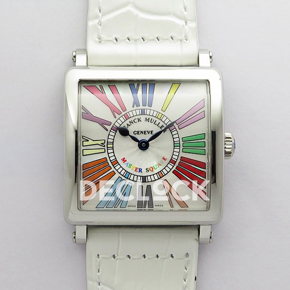 Franck Muller Master Square White Multicolor Roman Dial White Leather - Front view
