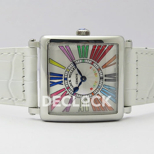 Franck Muller Master Square White Multicolor Roman Dial White Leather - Horizontal front view