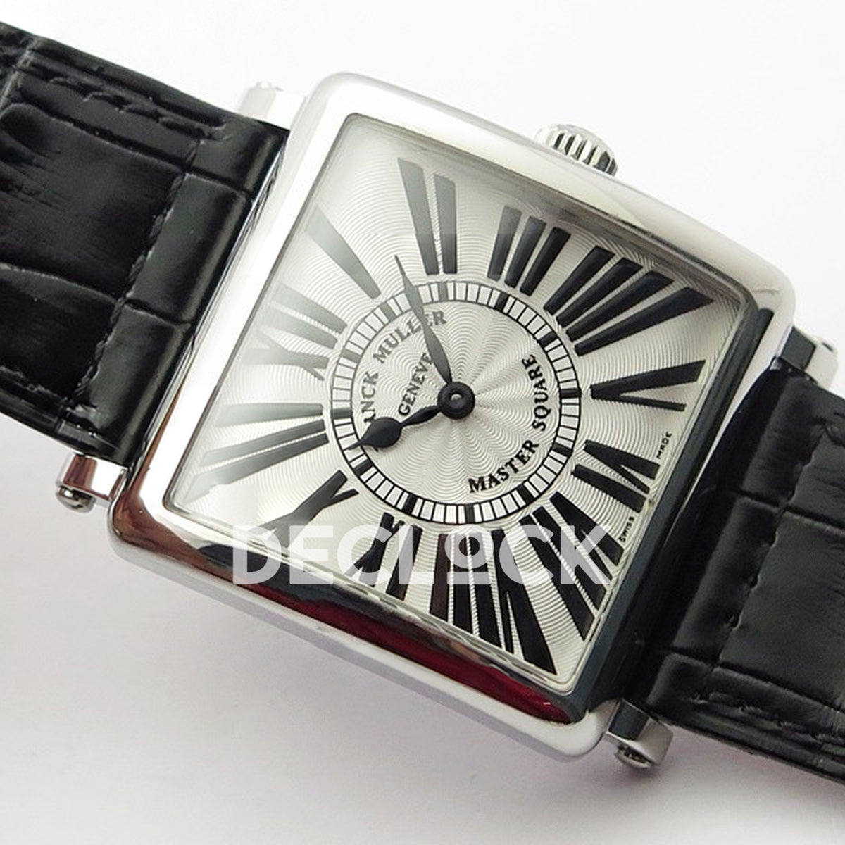 Franck Muller Master Square White Roman Dial Black Leather - Angled front view