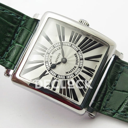 Franck Muller Master Square White Roman Dial Green Leather - Angled front view
