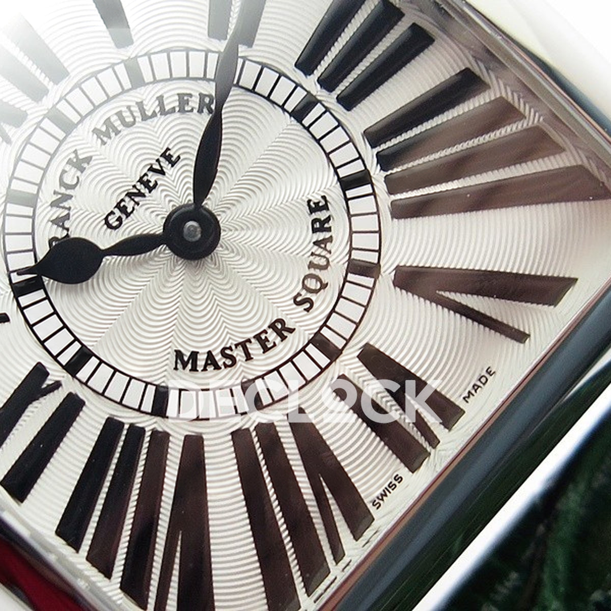 Franck Muller Master Square White Roman Dial Green Leather - Hands and dial detail