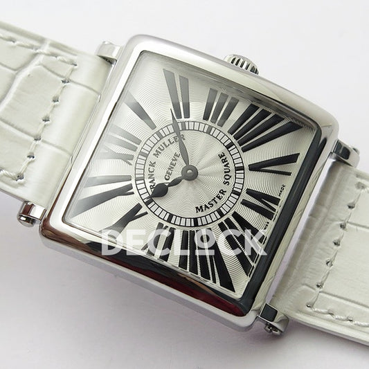Franck Muller Master Square White Roman Dial White Leather - Angled front view