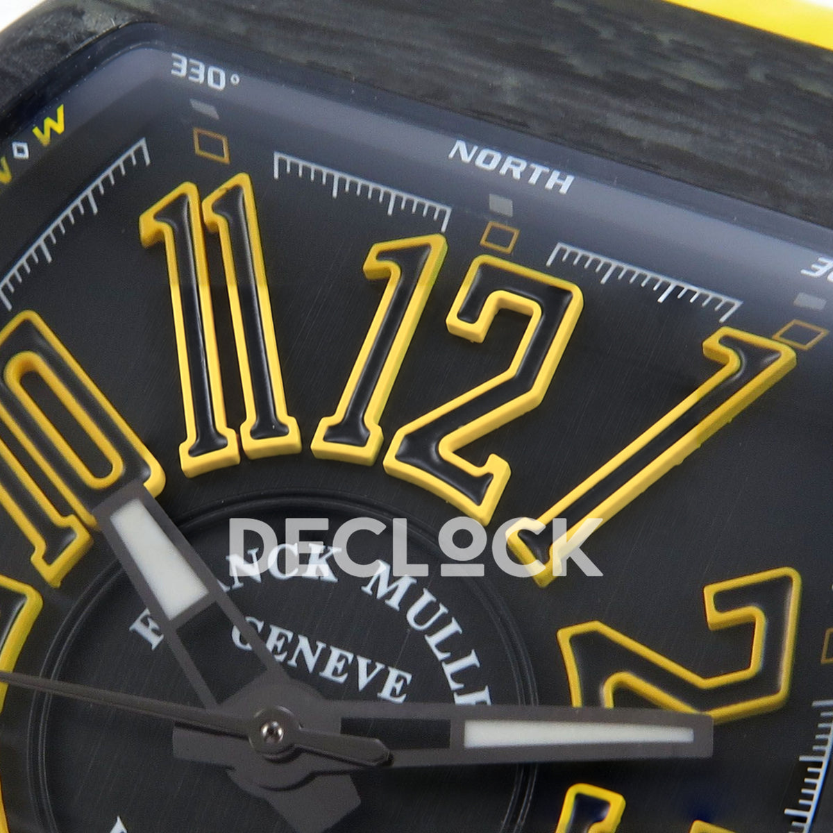 Franck Muller Vanguard Carbon Look Black Yellow ABF A2824 replica - upper dial closeup