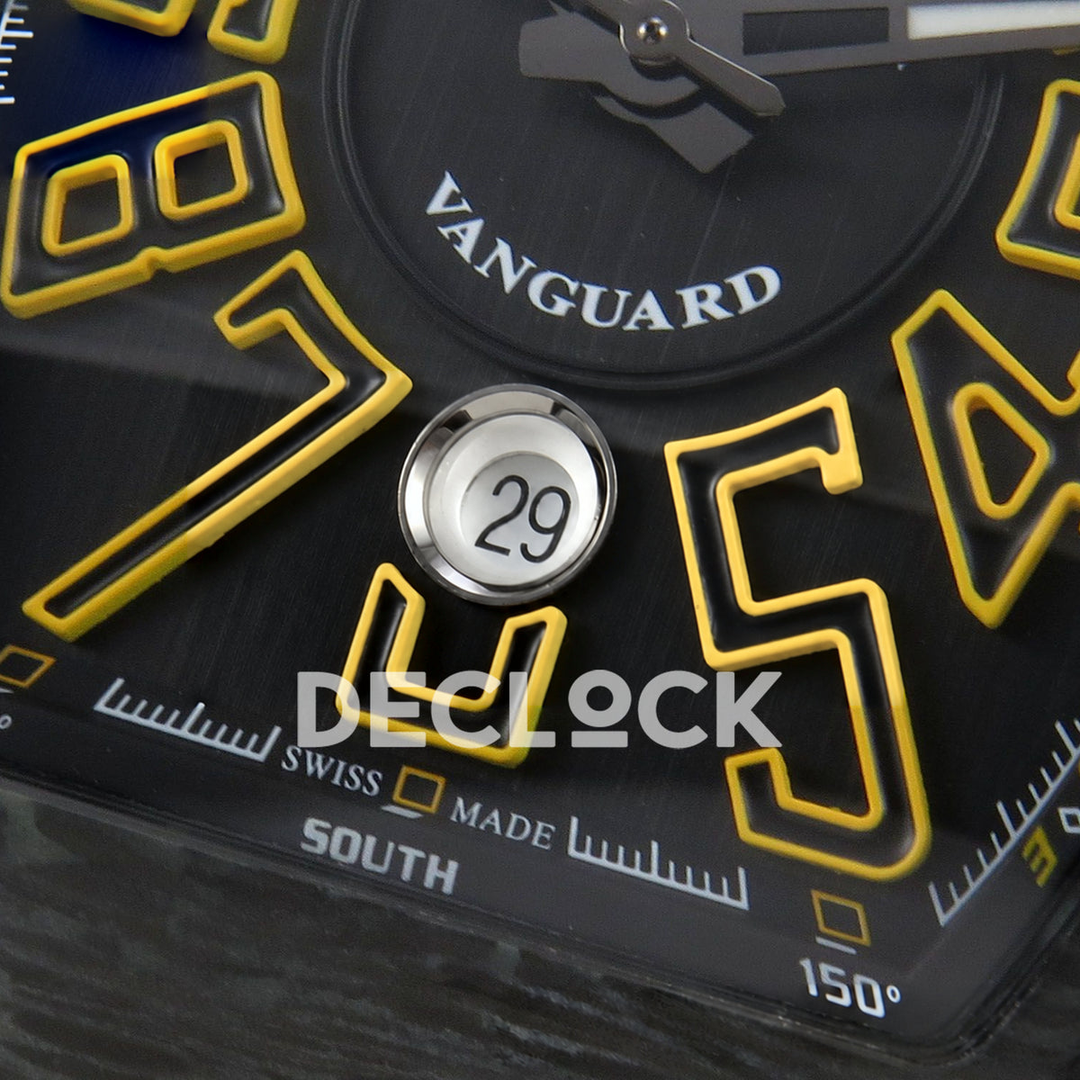 Franck Muller Vanguard Carbon Look Black Yellow ABF A2824 replica - date closeup