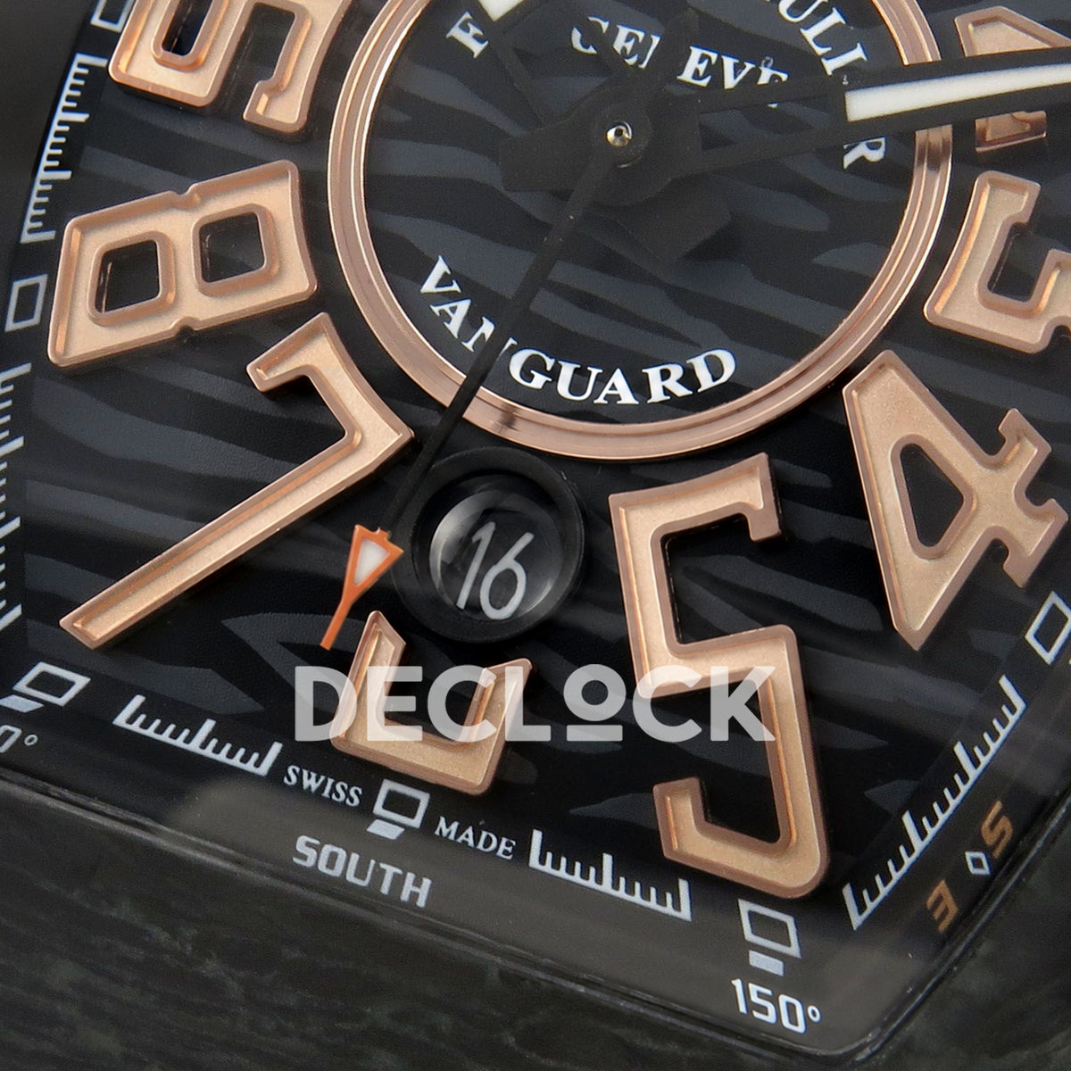 Franck Muller Vanguard Carbon Rose Gold Markers ABF replica - date closeup