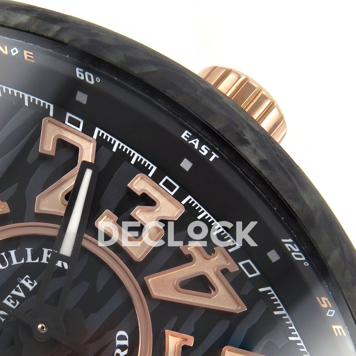 Franck Muller Vanguard Carbon Rose Gold Markers ABF replica - crown dial detail