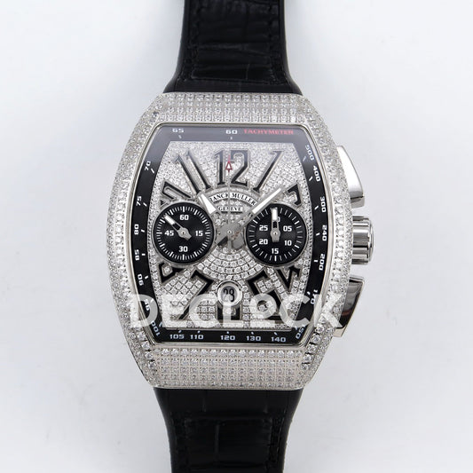 Franck Muller Vanguard Chrono Steel Pave Black Subdials ABF A7750 replica - front