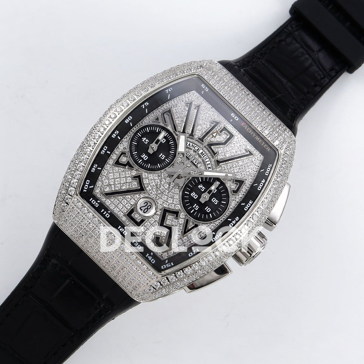 Franck Muller Vanguard Chrono Steel Pave Black Subdials ABF A7750 replica - dial angle left