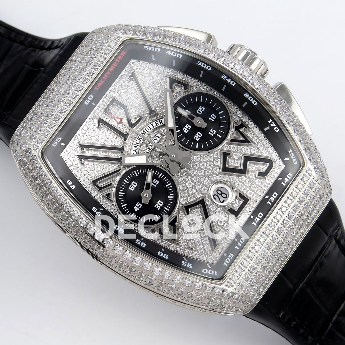 Franck Muller Vanguard Chrono Steel Pave Black Subdials ABF A7750 replica - dial angle right