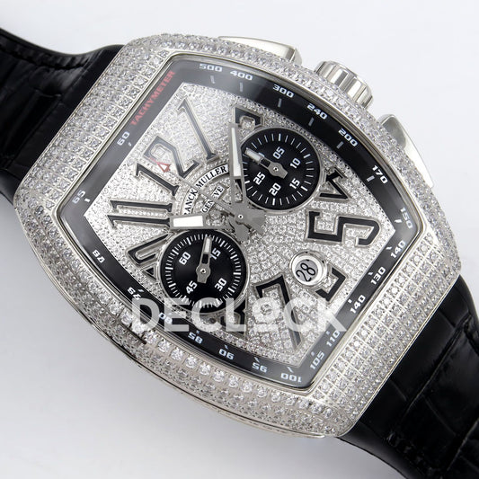 Franck Muller Vanguard Chrono Steel Pave Black Subdials ABF A7750 replica - dial angle right