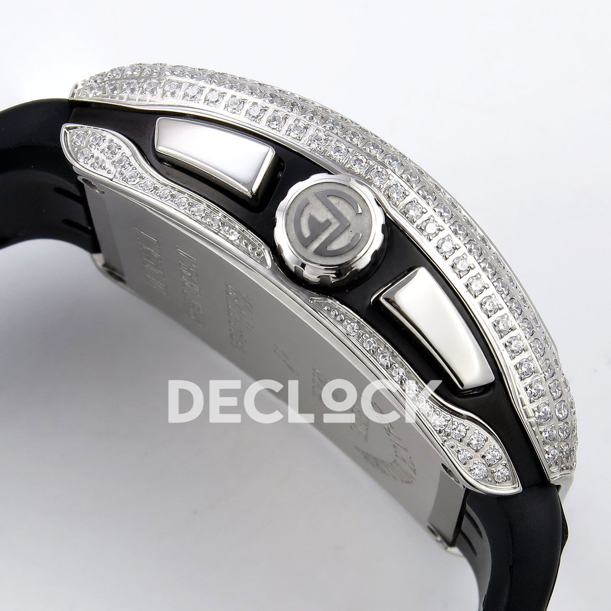 Franck Muller Vanguard Chrono Steel Pave Black Subdials ABF A7750 replica - crown side