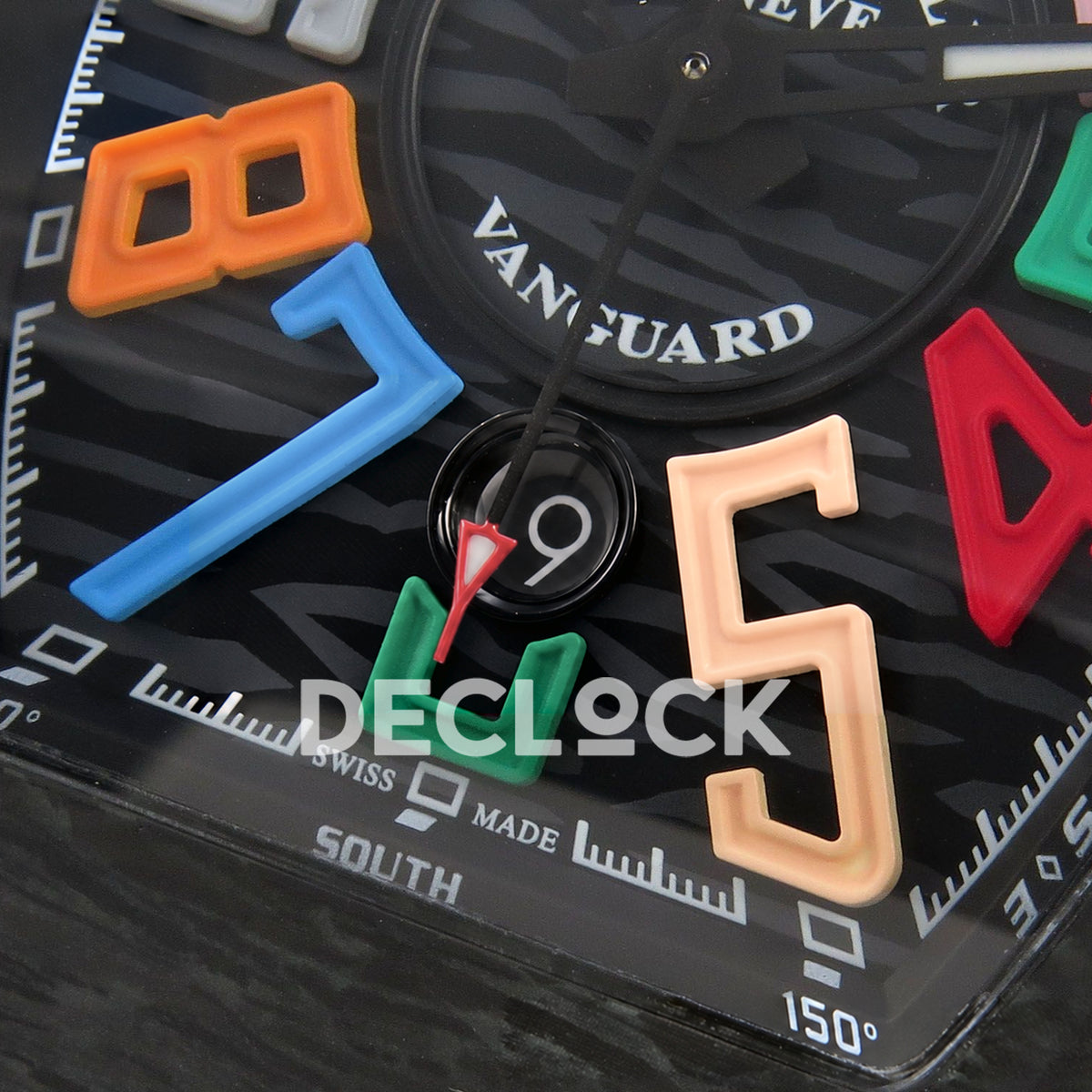 Franck Muller Vanguard Color Dreams Carbon Multicolour Stitch ABF A2824 replica - date closeup