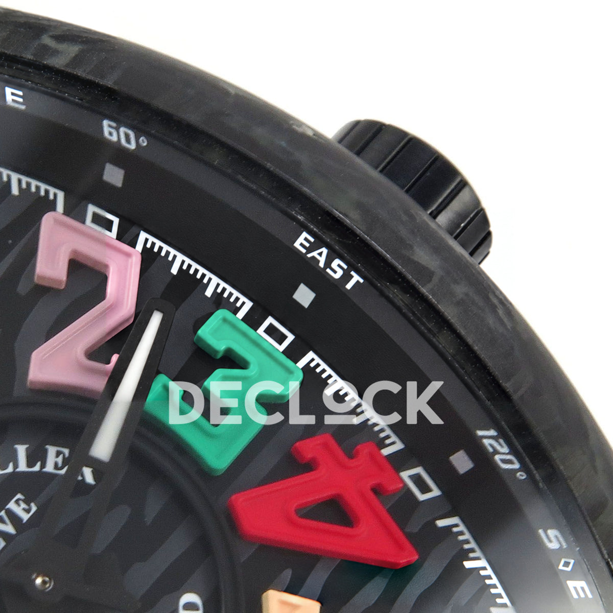 Franck Muller Vanguard Color Dreams Carbon Multicolour Stitch ABF A2824 replica - crown dial detail