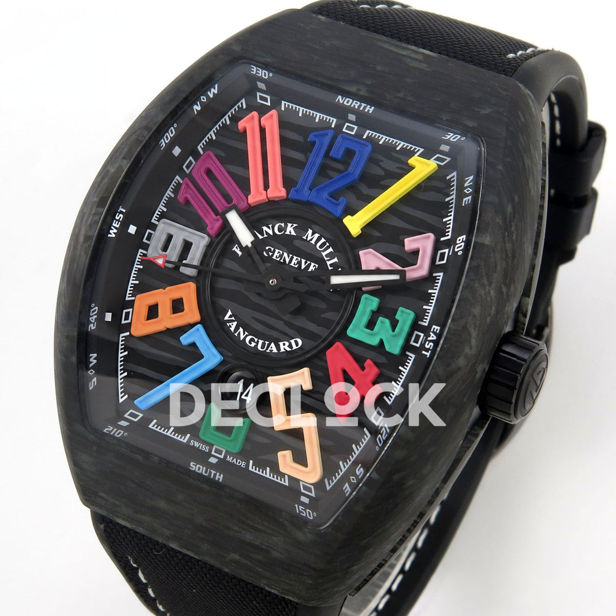 Franck Muller Vanguard Color Dreams Carbon White Stitch ABF A2824 replica - three quarter