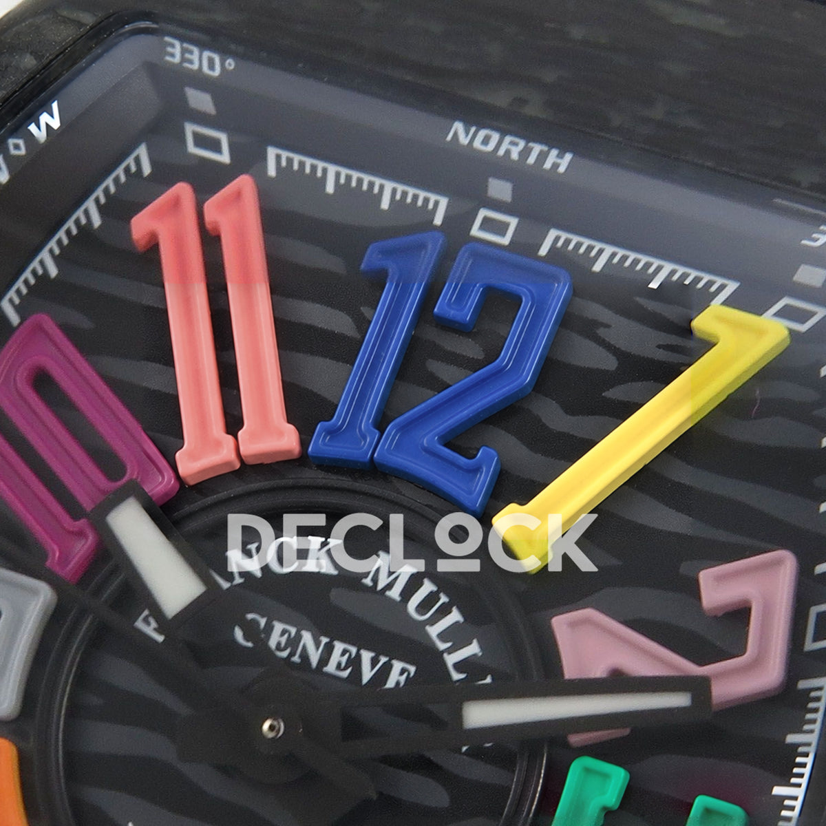 Franck Muller Vanguard Color Dreams Carbon White Stitch ABF A2824 replica - upper dial closeup