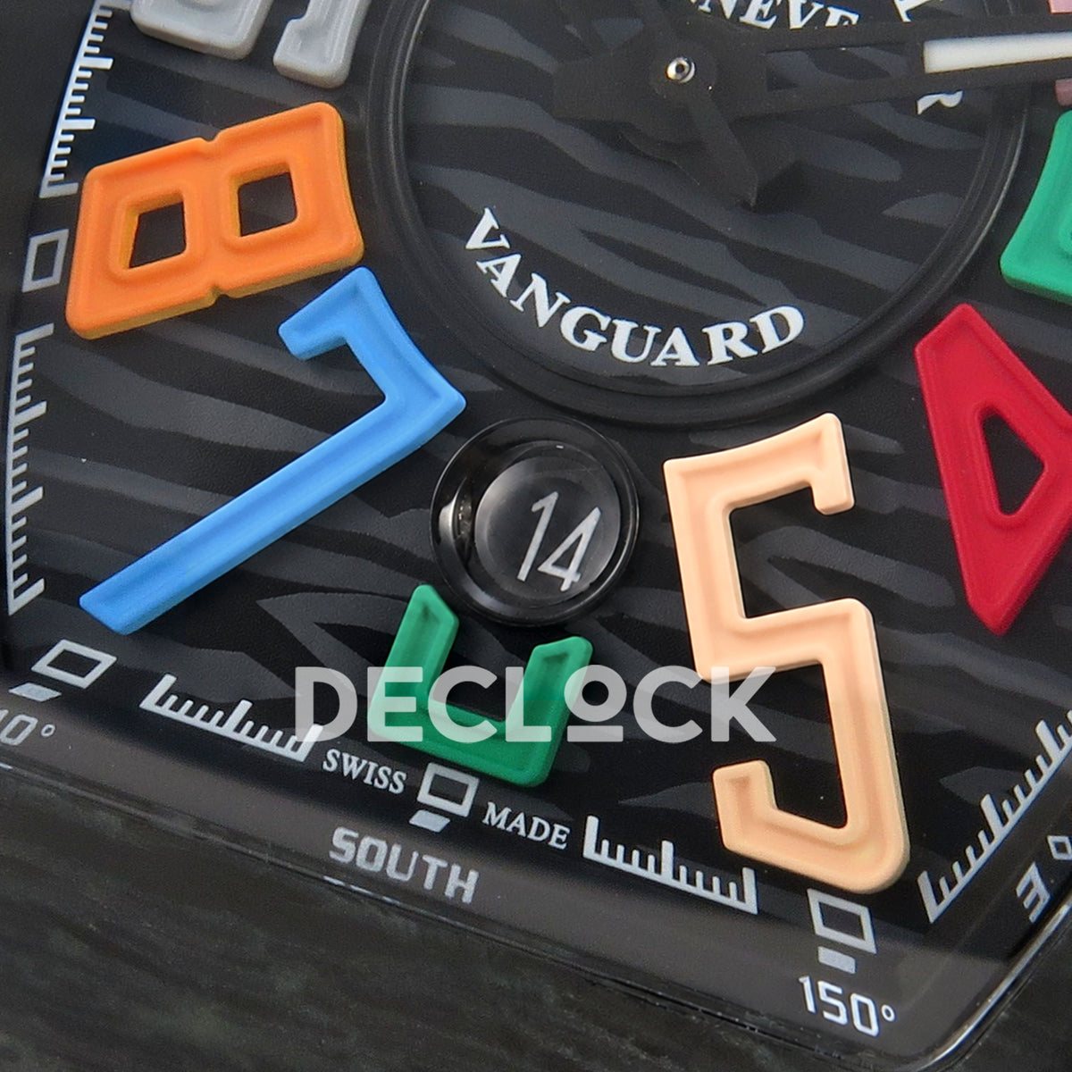 Franck Muller Vanguard Color Dreams Carbon White Stitch ABF A2824 replica - date closeup