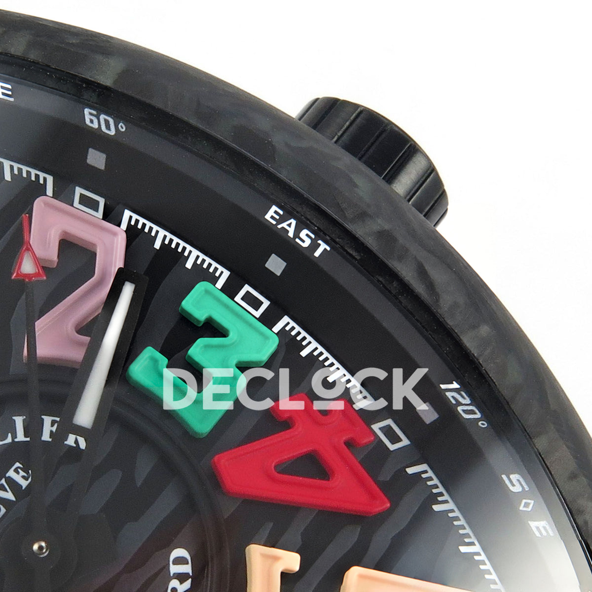 Franck Muller Vanguard Color Dreams Carbon White Stitch ABF A2824 replica - crown dial detail
