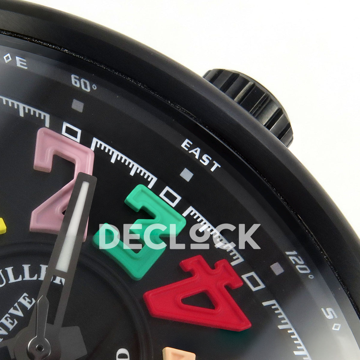 Franck Muller Vanguard Color Dreams DLC Yellow Nylon ABF A2824 replica - crown dial detail