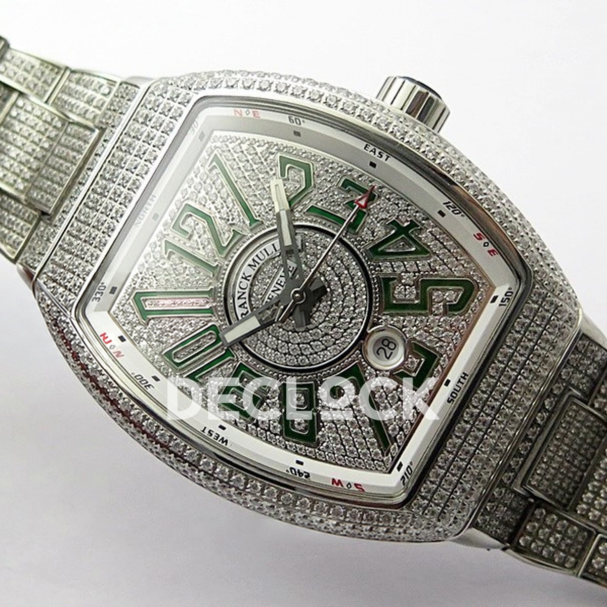 Franck Muller Vanguard Pavé Green - Angled front view