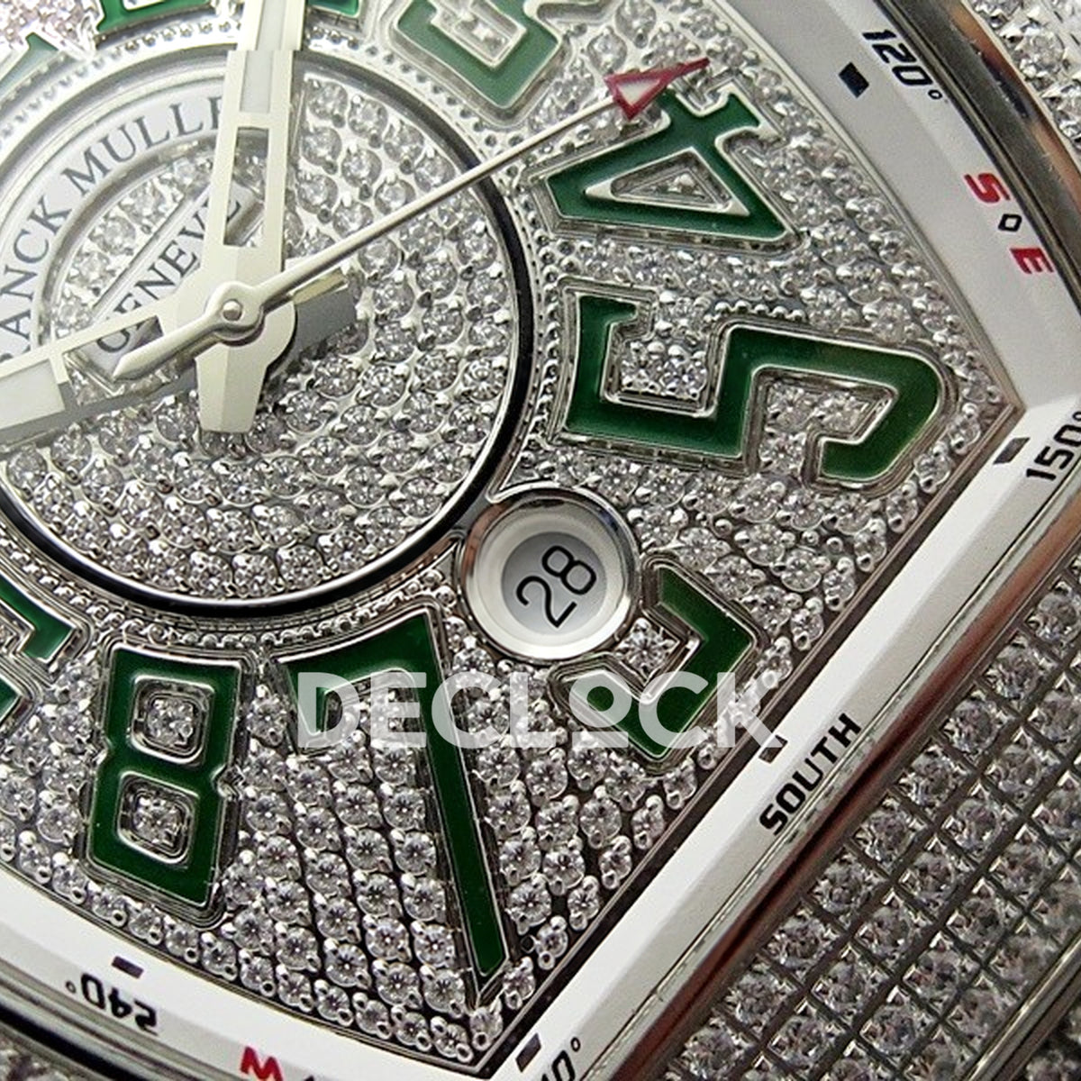Franck Muller Vanguard Pavé Green - Date and dial detail