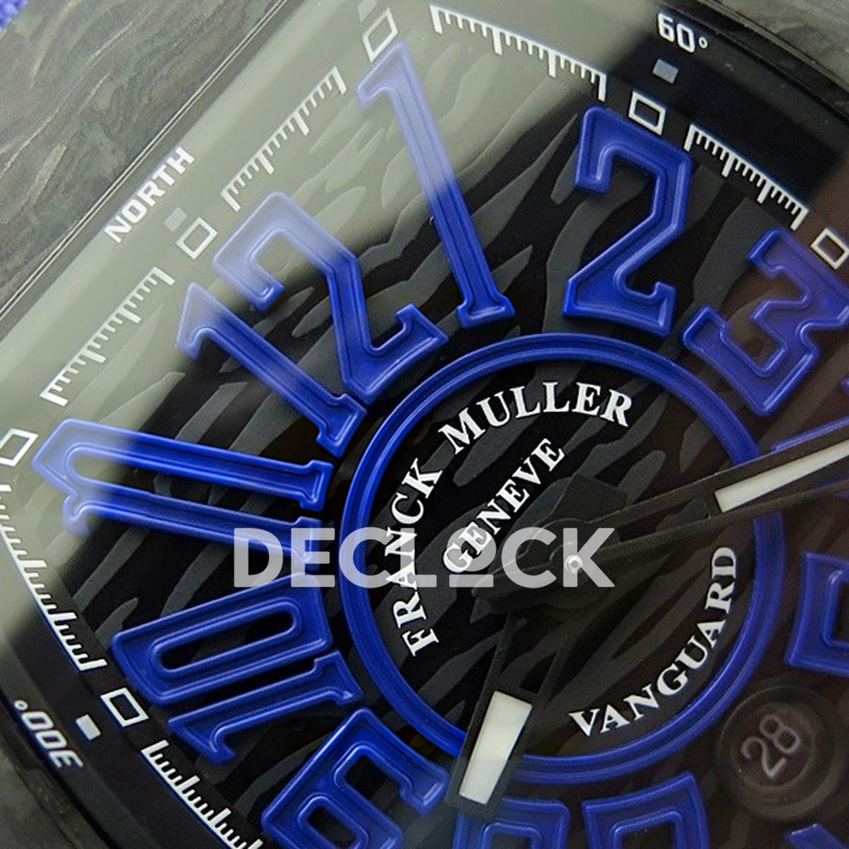 Franck Muller Vanguard Racing Carbon Blue Purple - Brand and dial detail