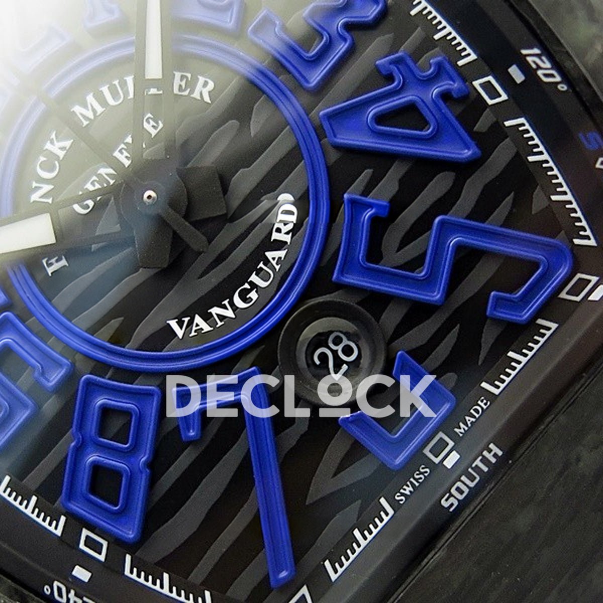 Franck Muller Vanguard Racing Carbon Blue Purple - Date and dial detail