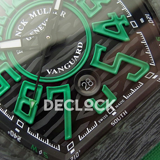 Franck Muller Vanguard Racing Carbon Green - Date and dial detail