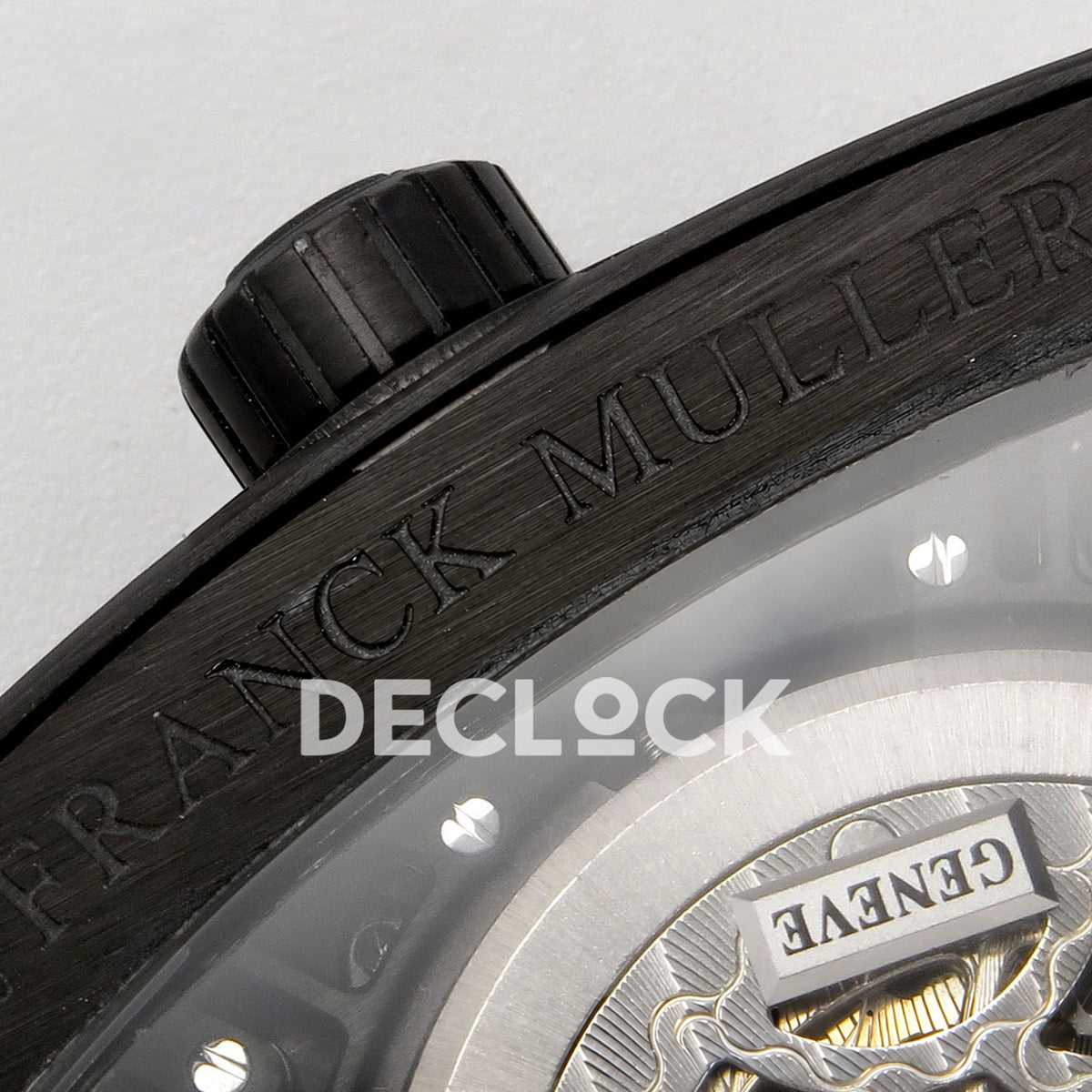 Franck Muller Vanguard Skeleton V45 DLC ABF replica - caseback brand engraving