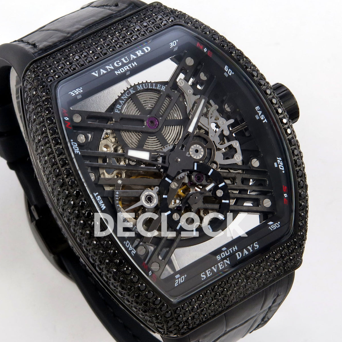 Franck Muller Vanguard Skeleton V45 DLC Black Gems ABF replica - three quarter right