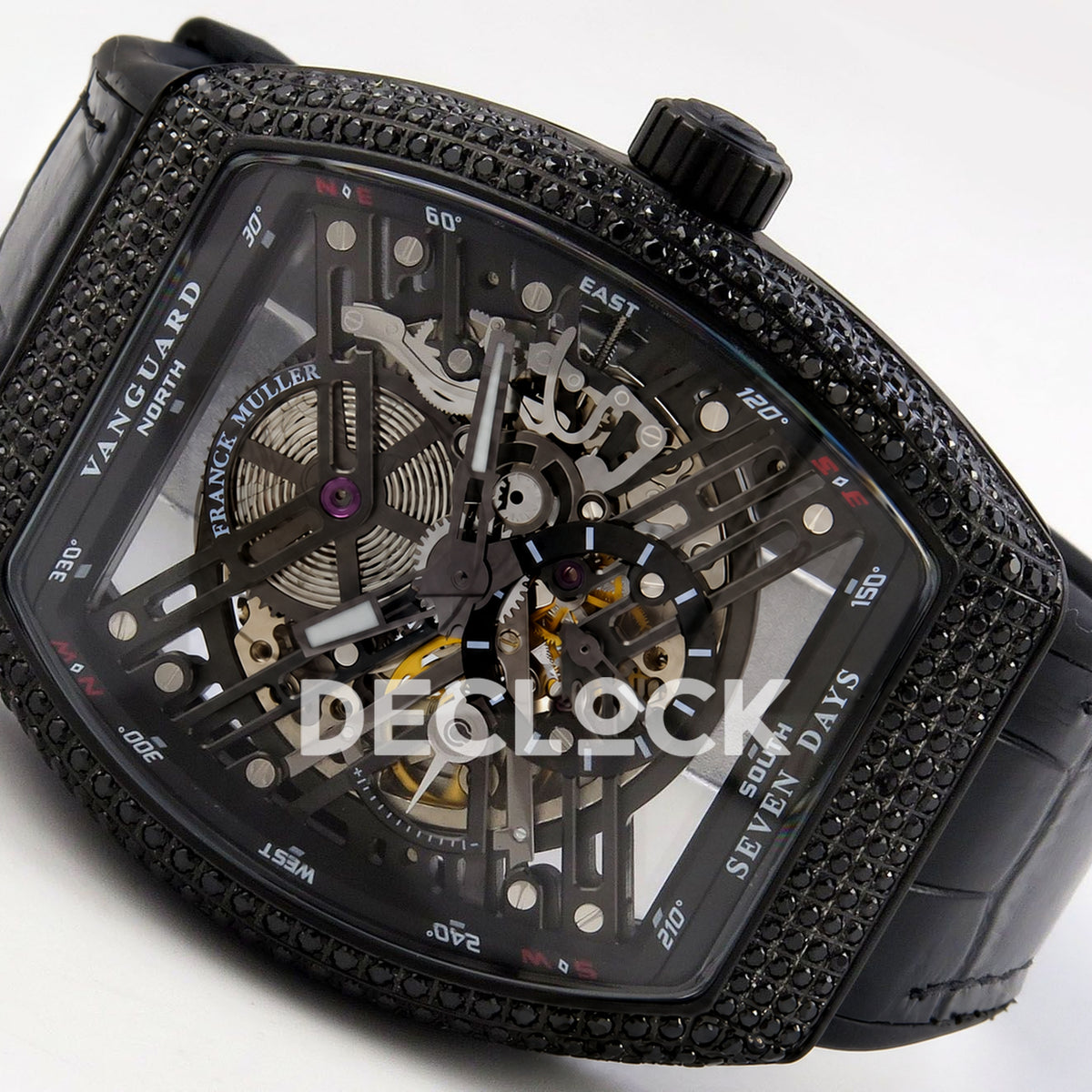 Franck Muller Vanguard Skeleton V45 DLC Black Gems ABF replica - three quarter left