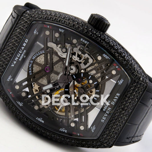 Franck Muller Vanguard Skeleton V45 DLC Black Gems ABF replica - three quarter left