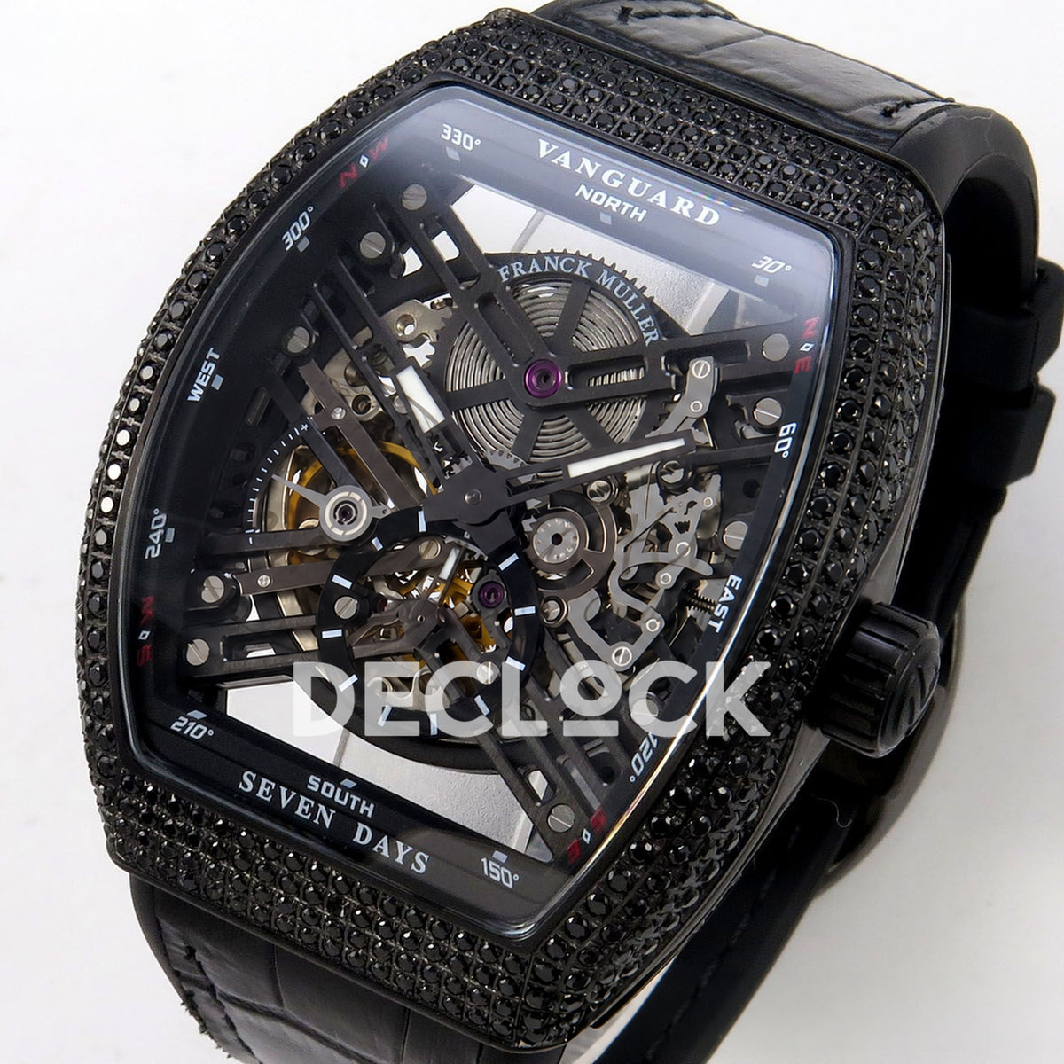 Franck Muller Vanguard Skeleton V45 DLC Black Gems ABF replica - dial angle