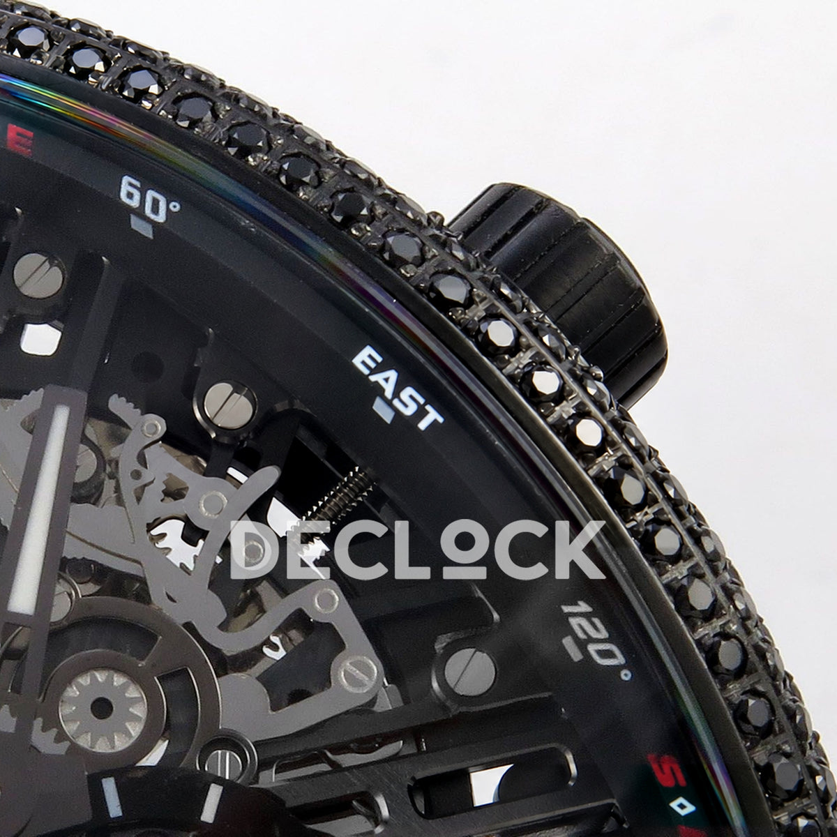 Franck Muller Vanguard Skeleton V45 DLC Black Gems ABF replica - upper dial macro
