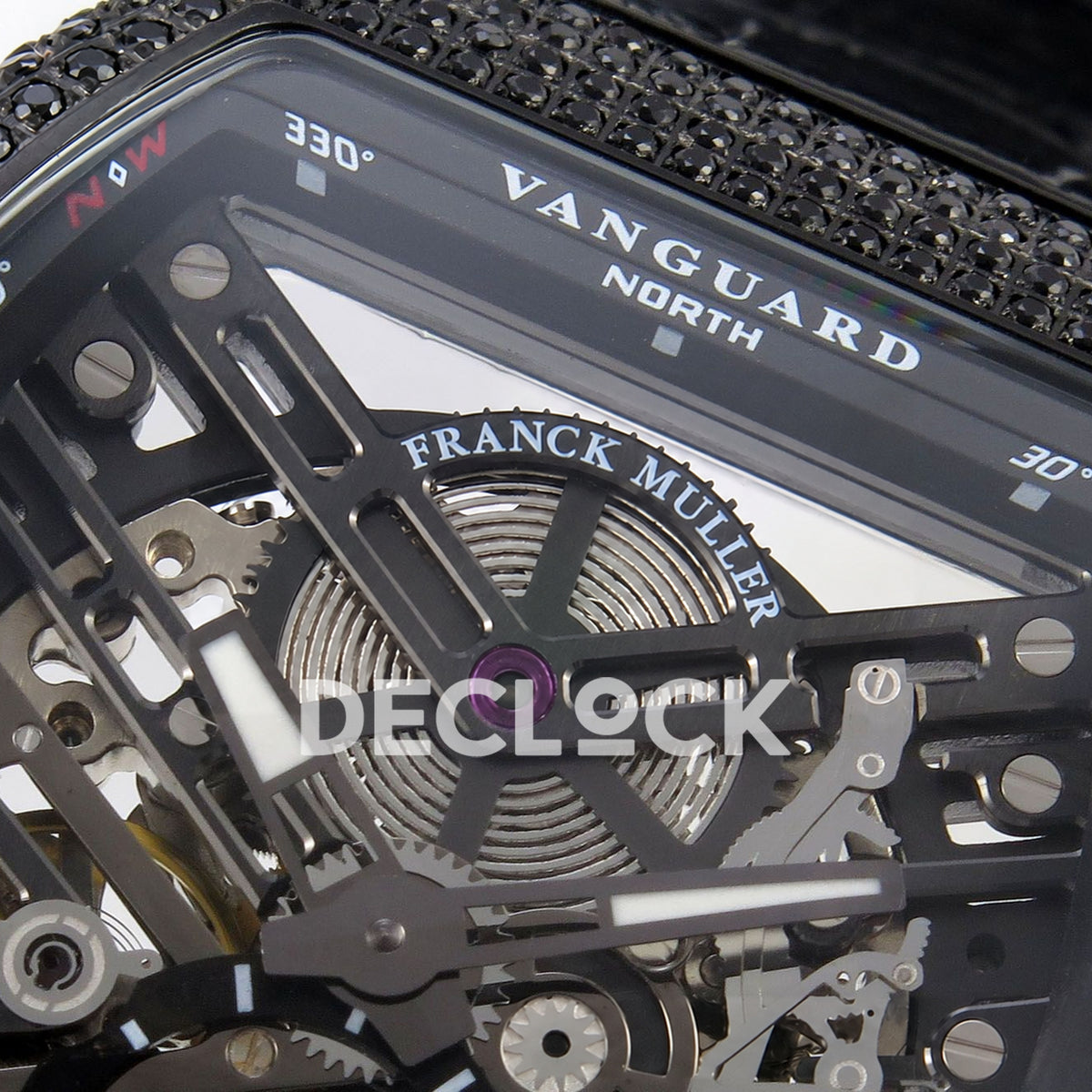 Franck Muller Vanguard Skeleton V45 DLC Black Gems ABF replica - skeleton dial macro