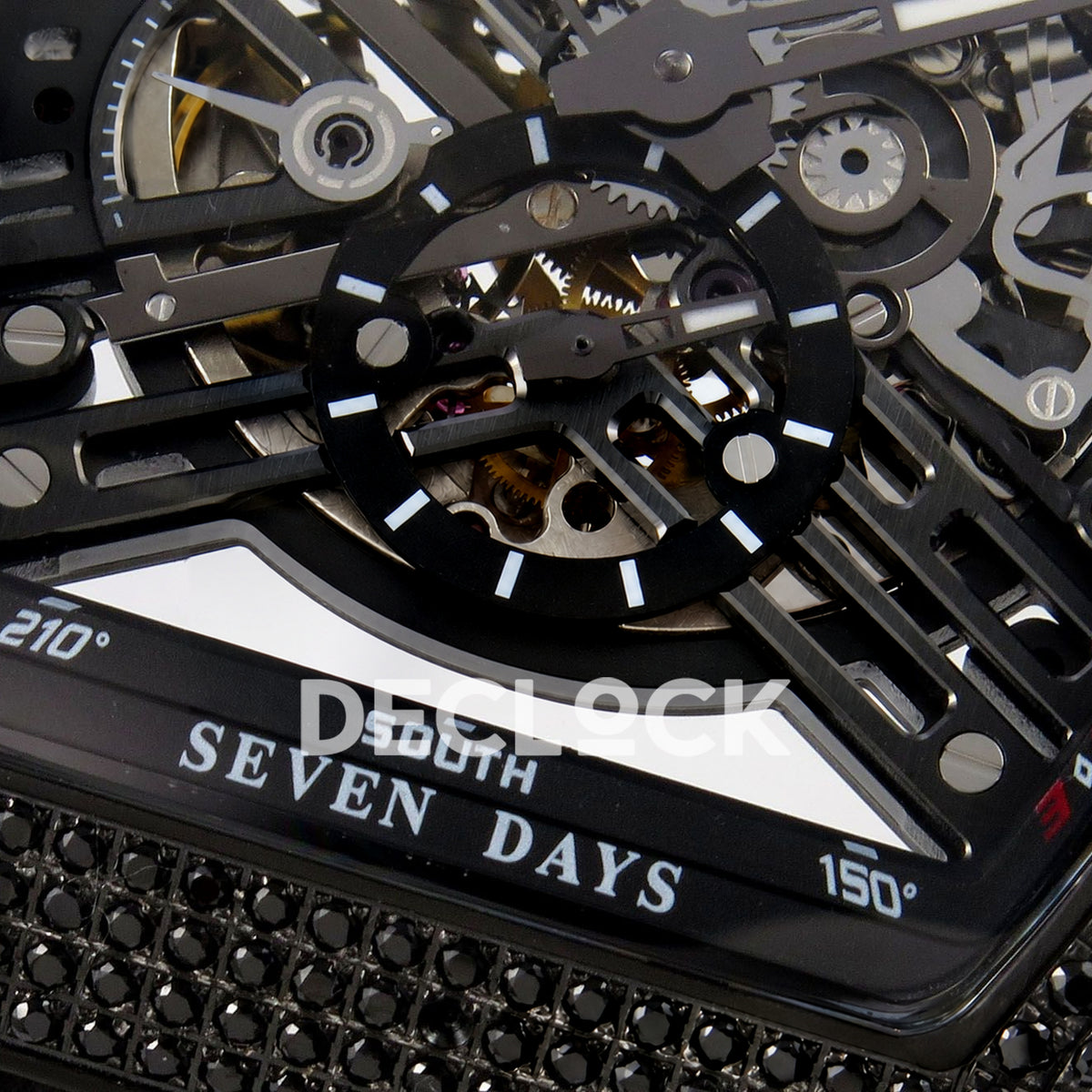 Franck Muller Vanguard Skeleton V45 DLC Black Gems ABF replica - lower dial macro