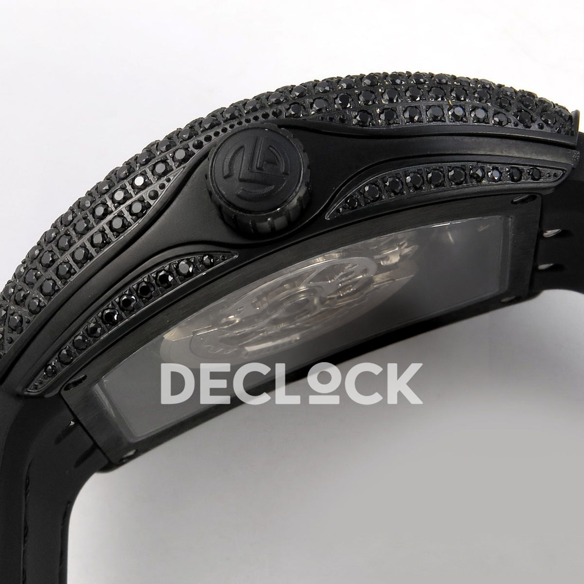 Franck Muller Vanguard Skeleton V45 DLC Black Gems ABF replica - crown side
