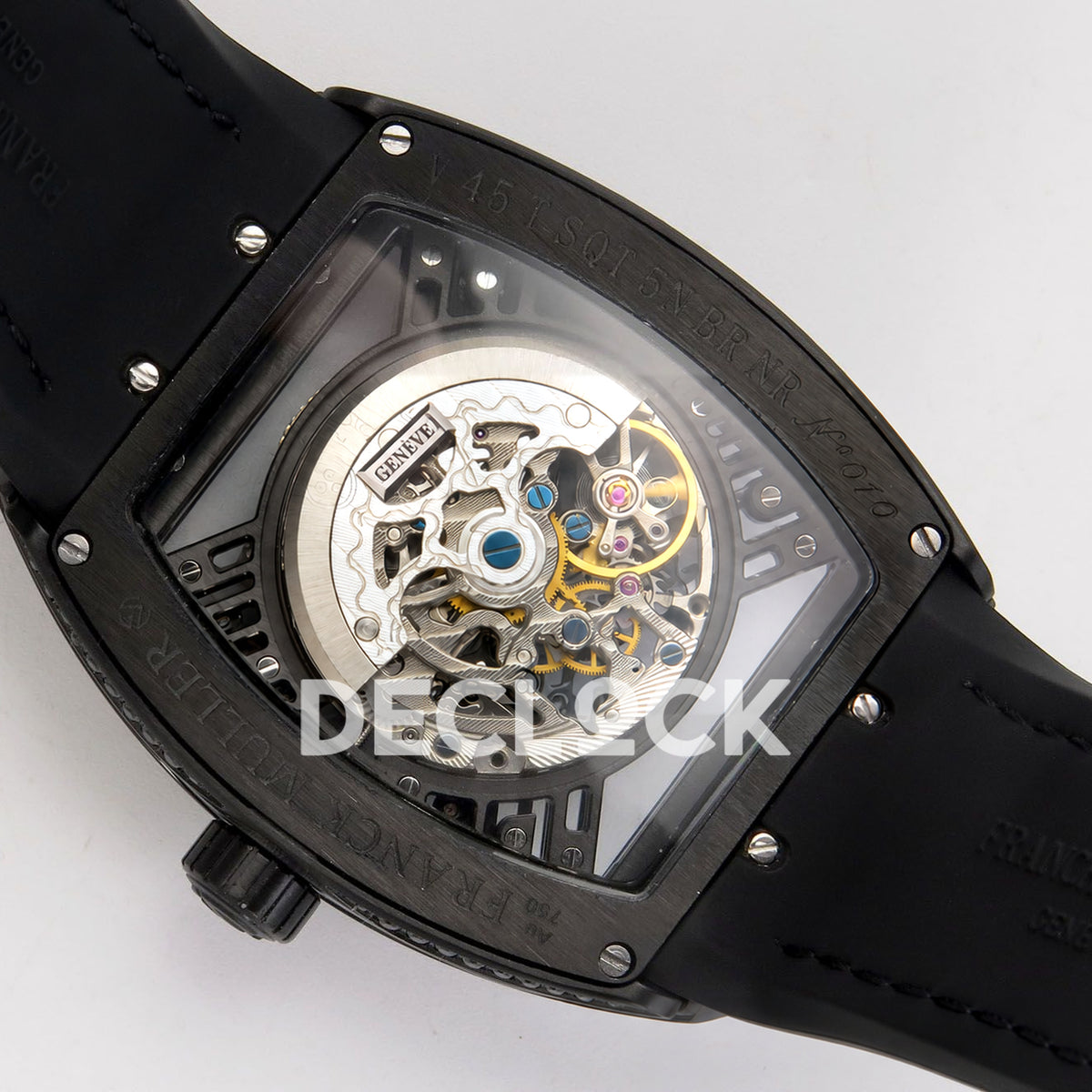 Franck Muller Vanguard Skeleton V45 DLC Black Gems ABF replica - movement back angle