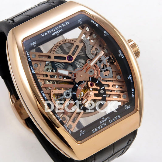 Franck Muller Vanguard Skeleton V45 Rose Gold ABF replica - three quarter right