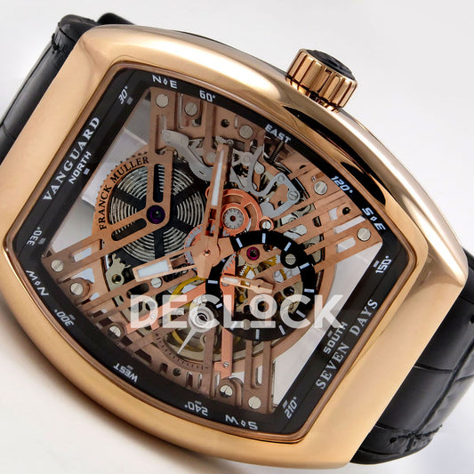 Franck Muller Vanguard Skeleton V45 Rose Gold ABF replica - three quarter left
